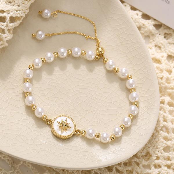 Korean Charm Gold Color Star Immitation Pearl Beads Bracelet for Women Girls Adjustable Teens Decor Bracelets