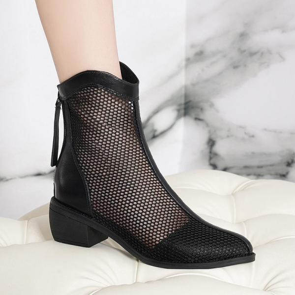 Grid Boots Women's New Thick-heeled Boots Summer Thin Boots Woman Hollow Hollow Net Shoes Breathable Short Boots Sexy