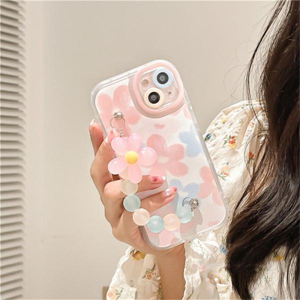 INS Korean Cute Plating Flower Bracelet Chain Soft Phone Case For iPhone 14 13 12 11 Pro XS Max X XR Wristband Shockproof Cover