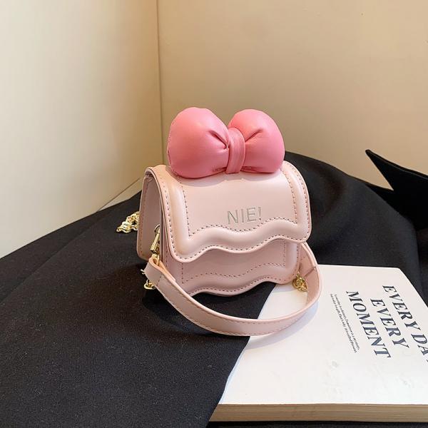 Kawai Mini Size Women's Girls' Pink Shoulder Bag Bow Handheld Chain Crossbody Small Bags 