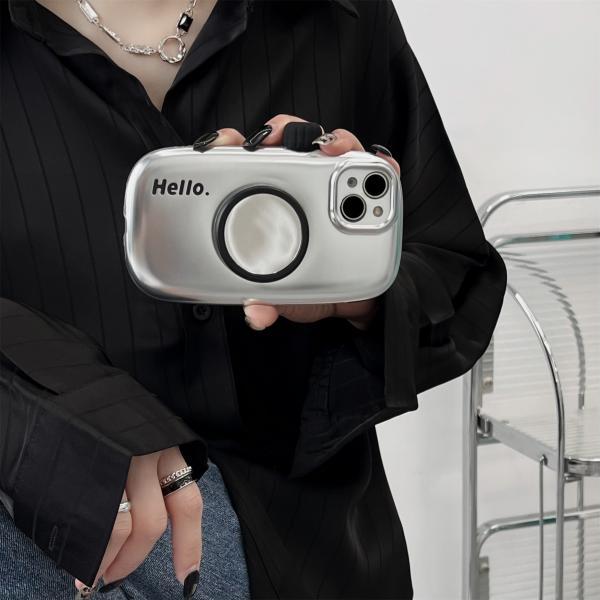 Retro Korean Luxury 3D Camera Styling Silver Solid Color Phone Case For iPhone 15 14 13 12 Pro Max Shockproof Soft Cover Funda