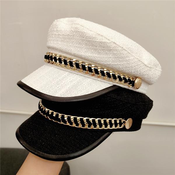 Military Chain Berets Hats For Women Spring Flat Army Caps Lady Fragrant Newsboy Hat Outdoor Casual Street Painter Cap Female