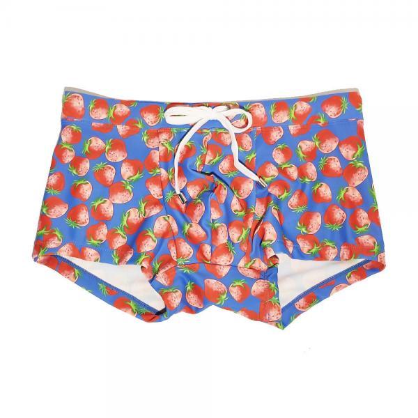 Men Strawberry print fashionable and sexy boxer swimming trunks, men's close-fitting beach vacation casual swimming shorts and swimming trunks
