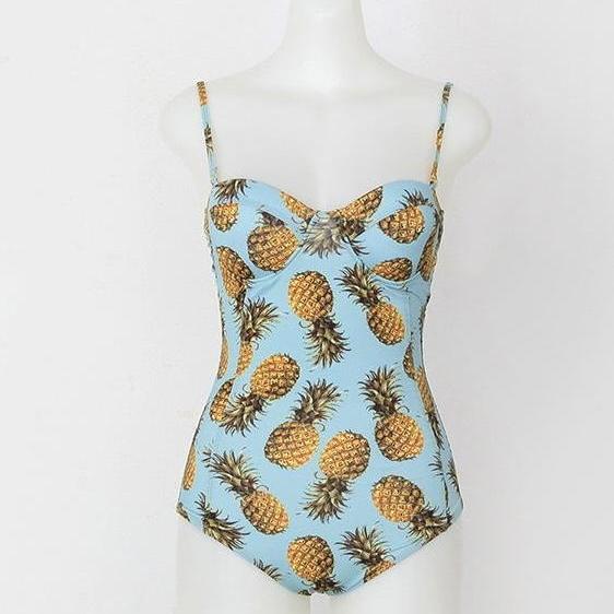 Women Pineapple Swim Dress, Sexy Pineapple Print Swimsuit, Pineapple one piece swimwear