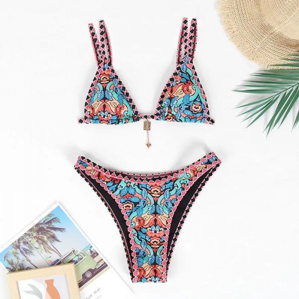 Bohemian Print Halter Top Bikini Swimwear Set