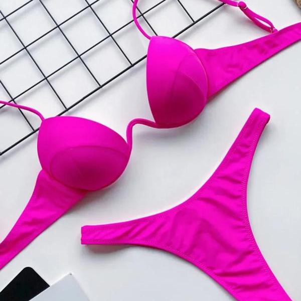 Vibrant Pink Two-Piece Swimwear Bikini Set