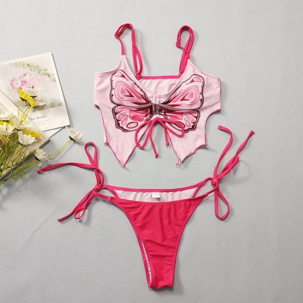 Women butterfly Swim Dress, cute butterfly Print Halter Swimsuit, butterfly pink two piece swimsuit,butterfly bikini