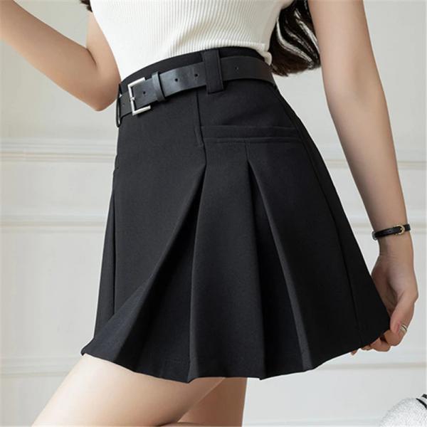 Pleated zip-up belt skull applique mini skirt