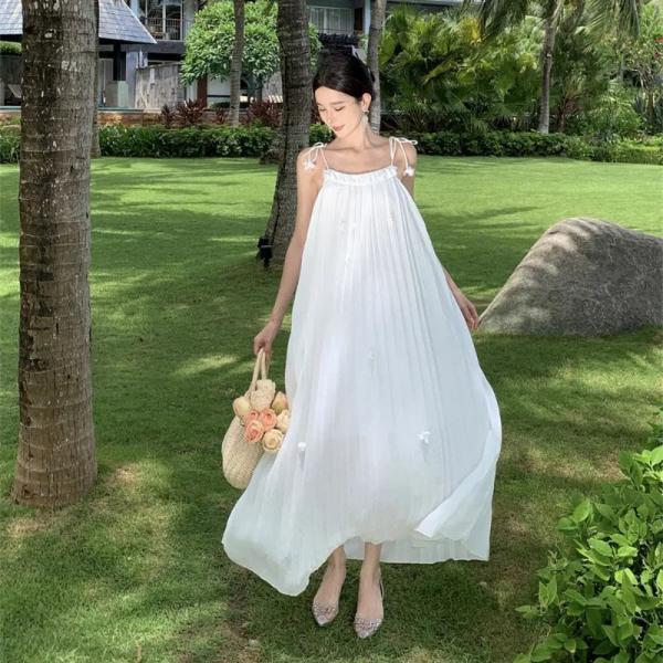 white summer maxi dress Women's 100% Cotton White Maxi Dress Sleeveless With Lining Summer Dress White / L main image 0