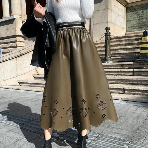 Scallop Hem Laser Cut Midi Skirt on Luulla