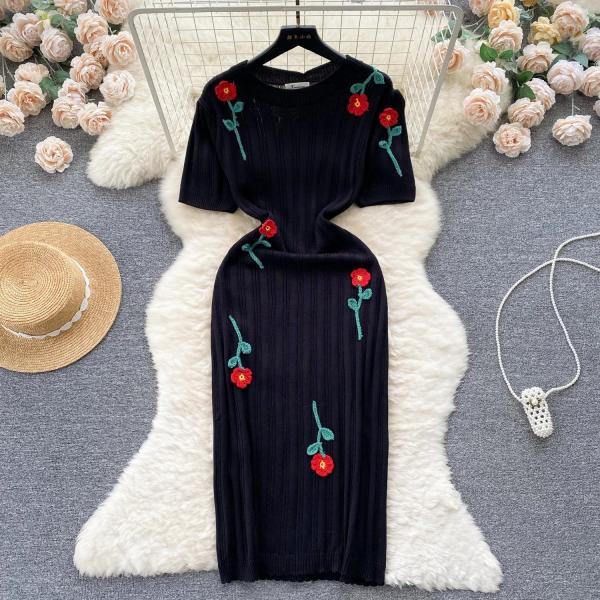 Floral Embroidered Black Midi Dress - Summer Collection on Luulla