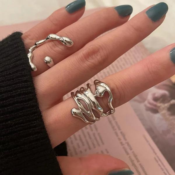 Unique Abstract Gold Adjustable Stackable Statement Rings on Luulla
