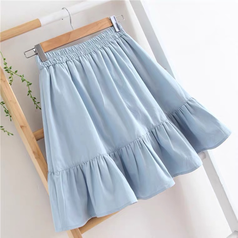Pleated Cotton A-Line Skirt