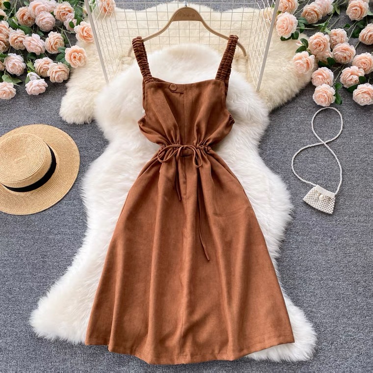 Vintage Strap Dress, Waist Drawstring Long Strap Dress, ! on Luulla