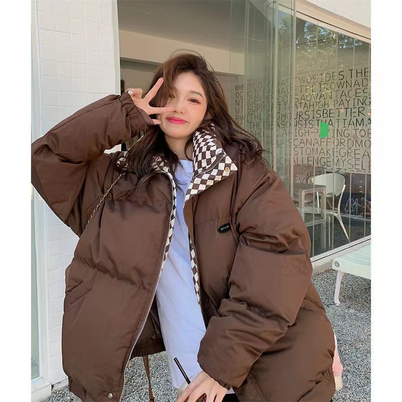 Thick Bread Coat, Checkerboard, Standing Collar Coat, Winter, New Style ...