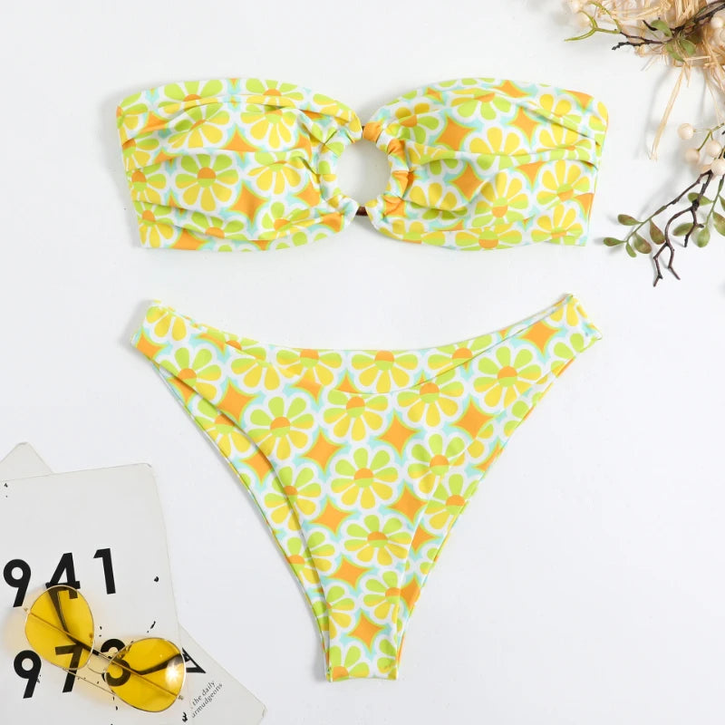 Floral Bandeau 3 Piece Bikini Set