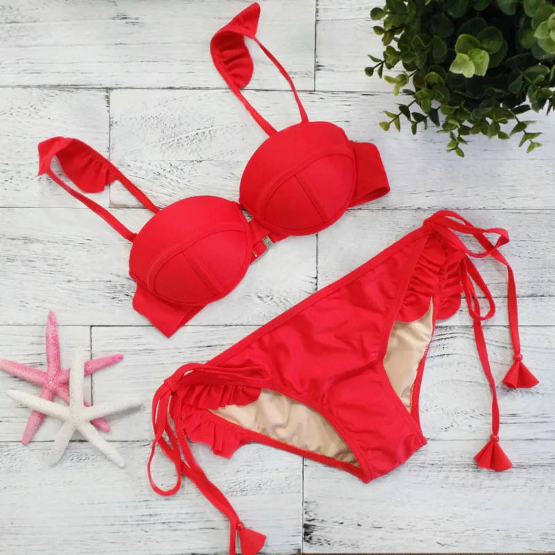 Womens Red Bikini Swimsuit Set With Tassel Detail on Luulla
