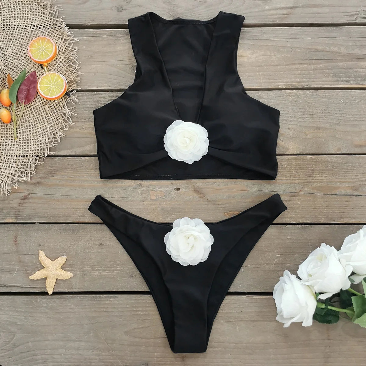 Tankini Floral Black Two Piece Bathing Suits Swimwear