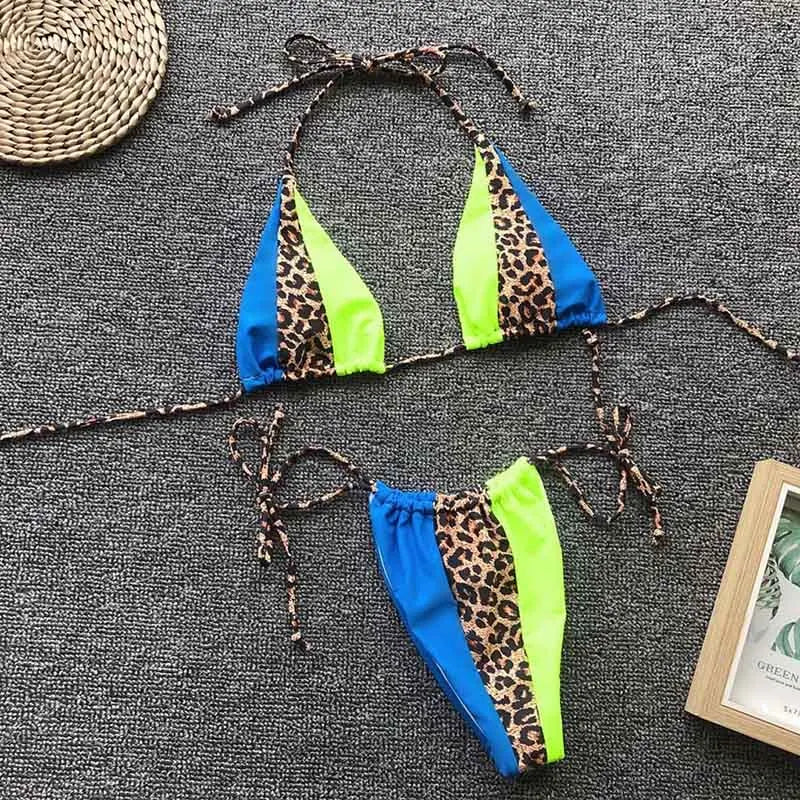 Neon Contrast Leopard Print Two Piece Bikini Set On Luulla