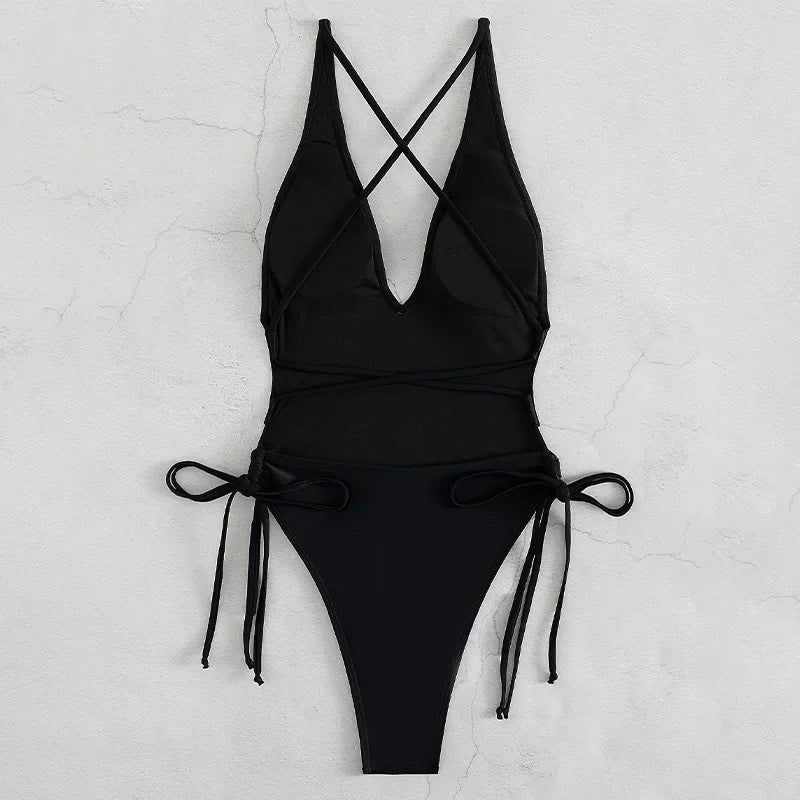 Orange Black Strappy Two Piece Swimsuit