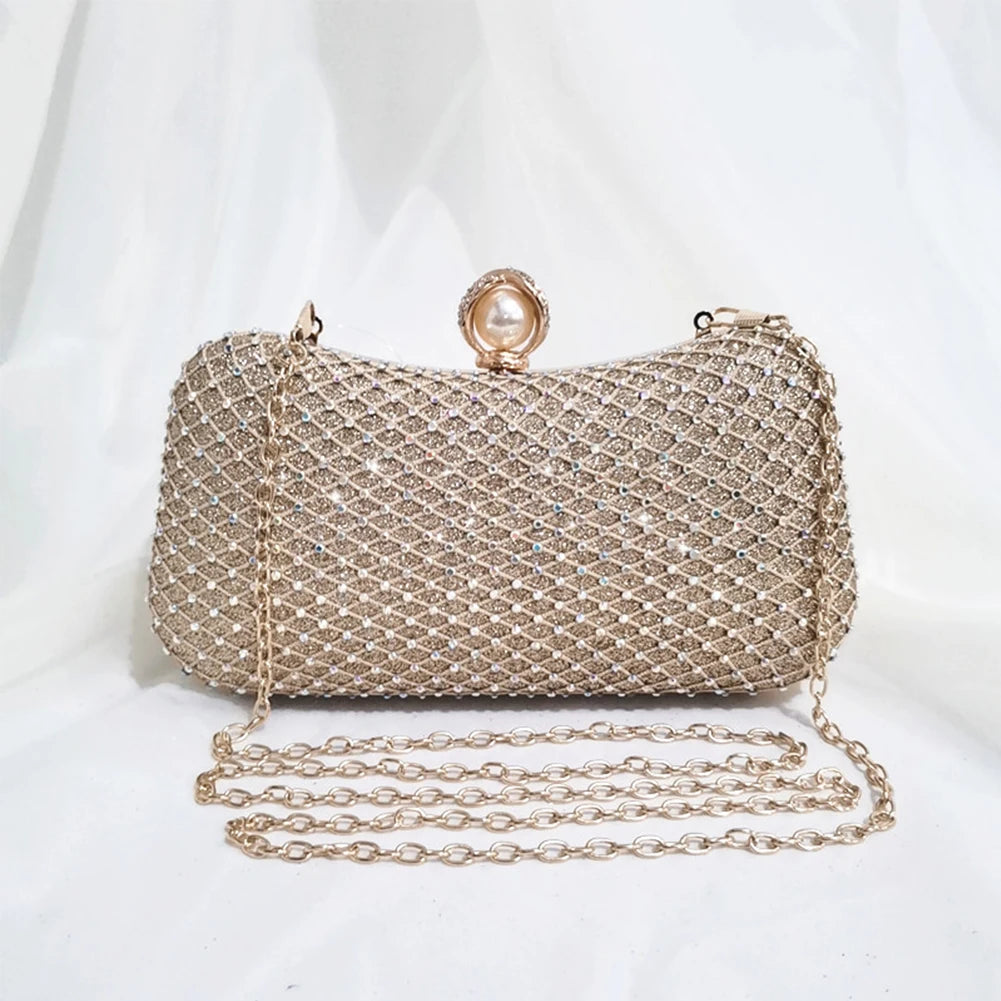 Pearl & Rhinestone Zigzag Clutch w/ Metal Bar Closure main image 1