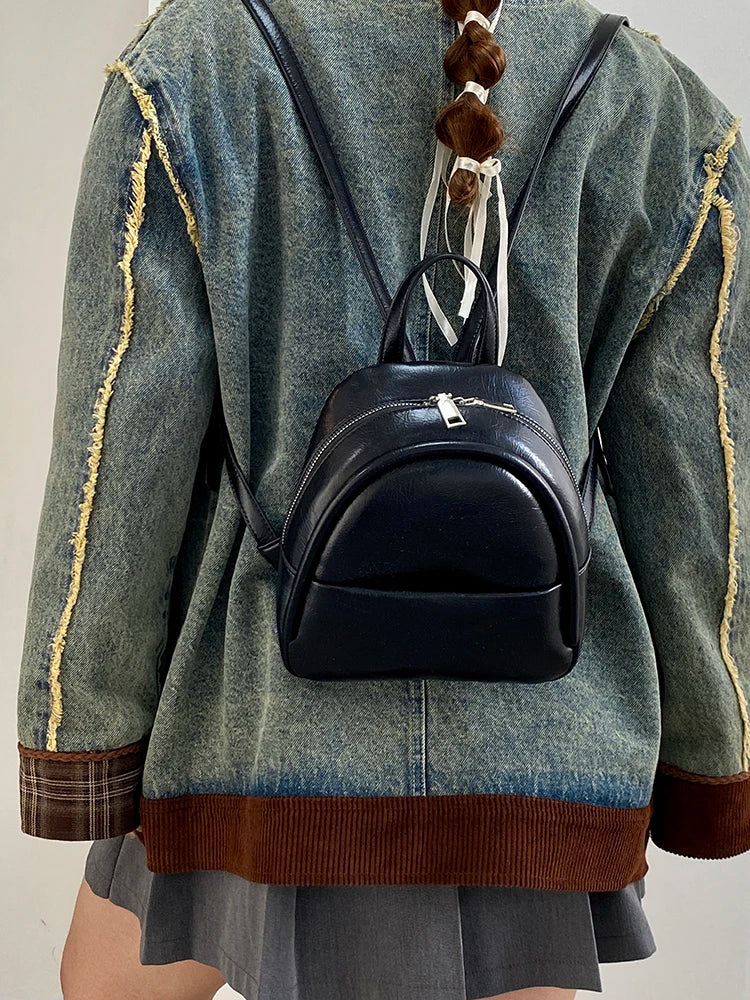 Elegant Cream Mini Leather Backpack For Women on Luulla