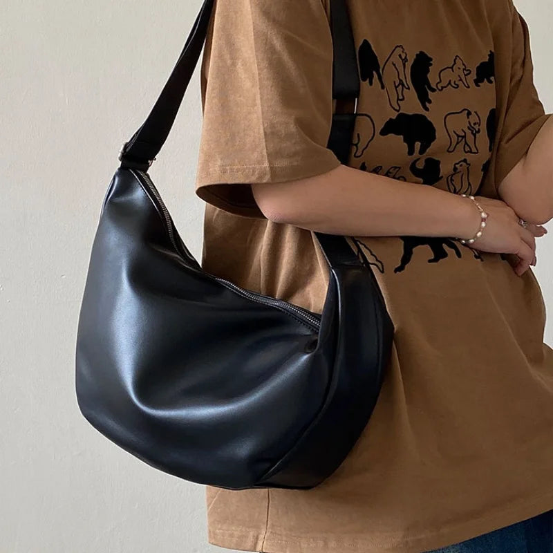 Chain Detail Faux Leather Crescent Shoulder Bags
