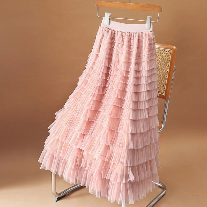Ezmeralda Tiered Ruffle Maxi Skirt Lemon main image 1