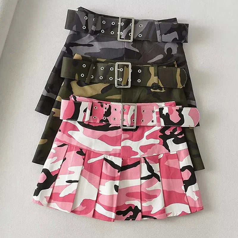 Camouflage Print Pleats Skirt