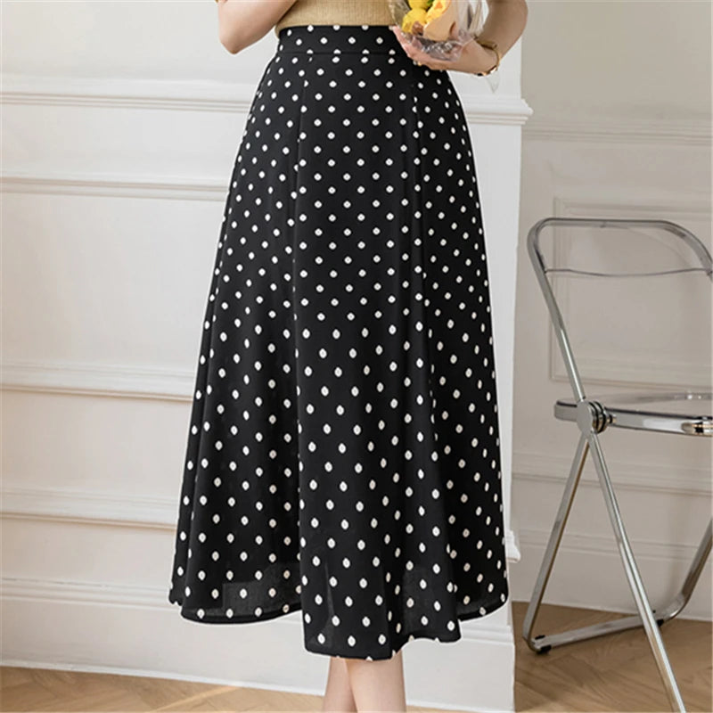 Playful Polka Dot A-Line Midi Skirt