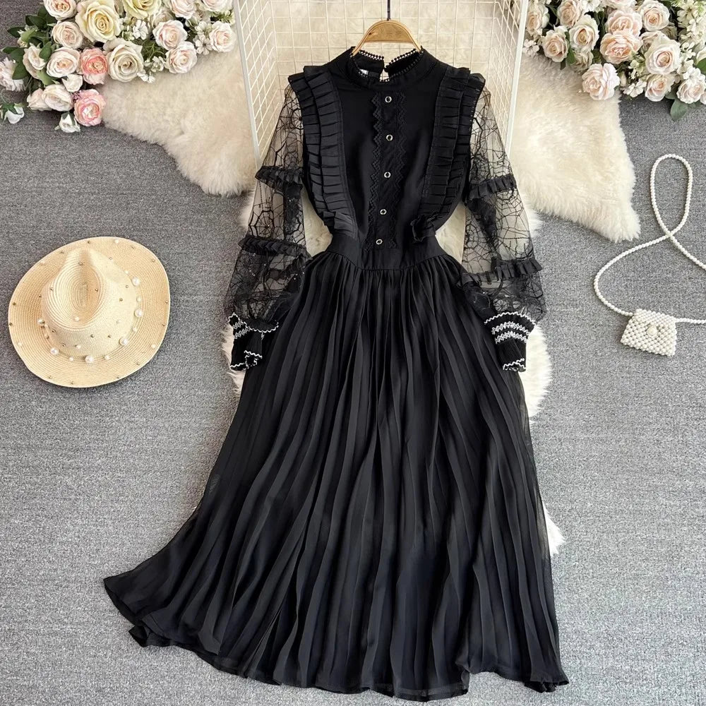 15156 Black Midi Lace Dress