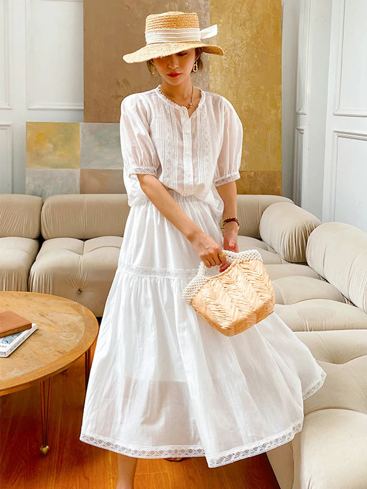 White Lace Floor Length Summer Dress