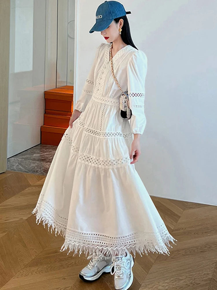 Boho White Lace Maxi Dress Extra Long
