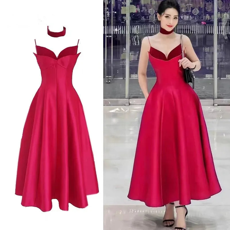 Rhinestone Choker Evening Gown – Red Carpet Inspired Maxi Dress