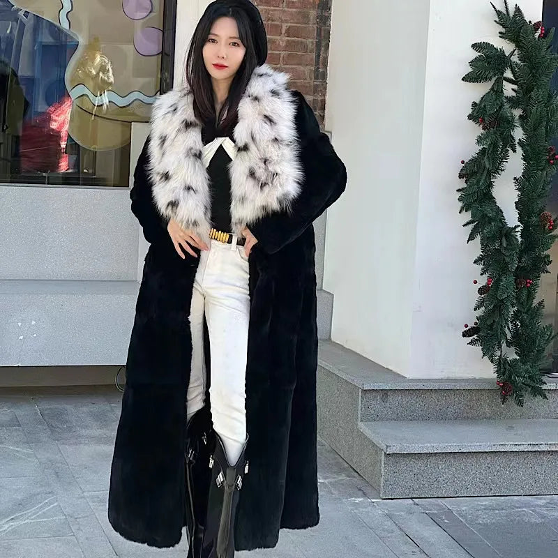Fluffy Black Turn Lapel Faux Fur Winter Coat