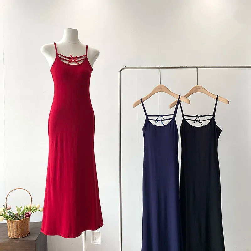 Sexy Spaghetti Strap Ruffled Cutout Maxi Dress Champagne main image 1