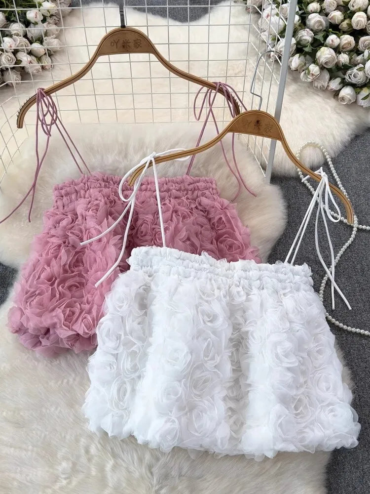 Floral Lace Spaghetti Crop Top main image 1