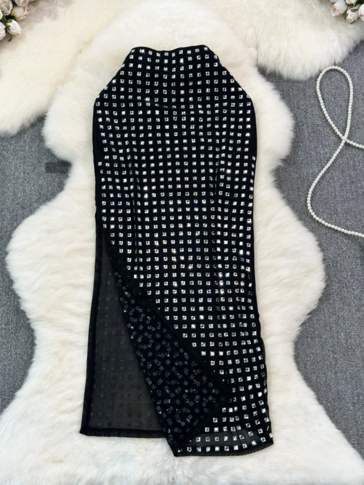 Silver Sequin Bodycon Dress - V-Neck Knee Length main image 1