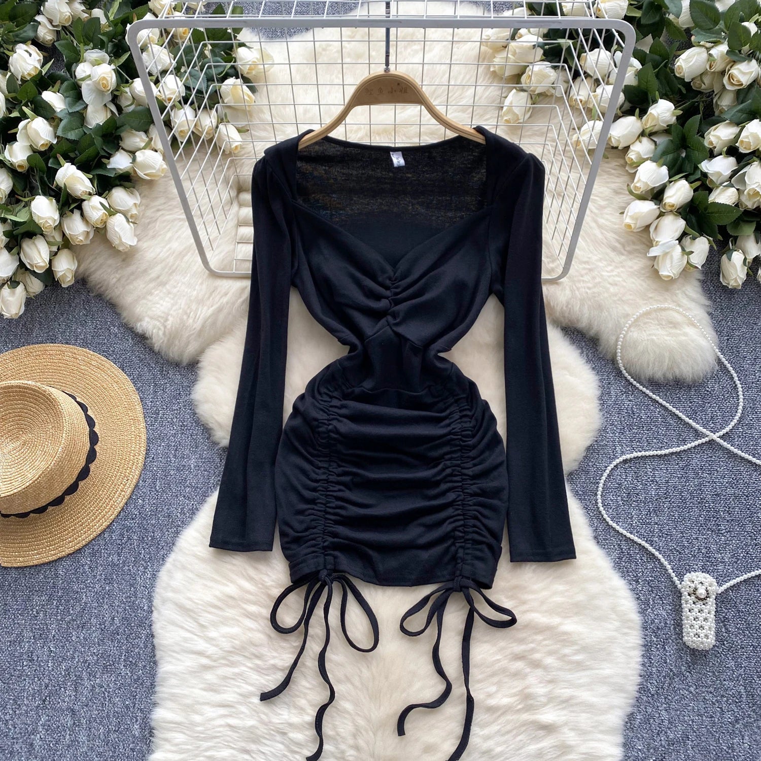 Ruched Bodycon Mini Dress with Long Sleeves main image 1
