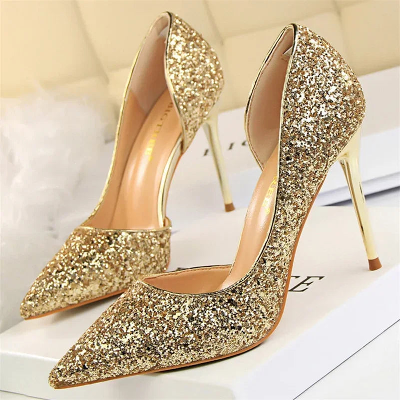 glittery-gold-stiletto-heels-with-pointed-toe-on-luulla