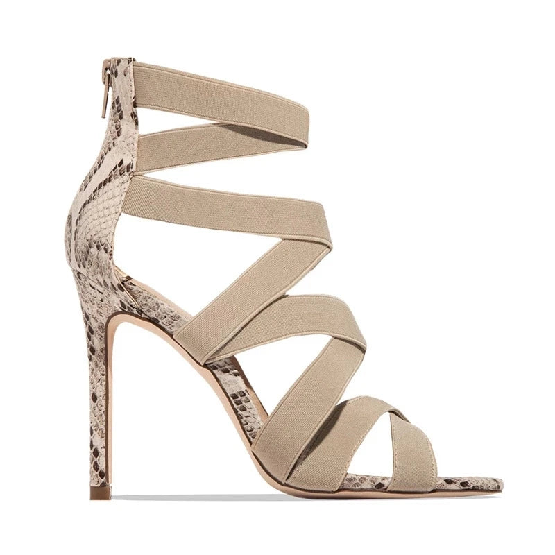 HIGH HEELS SANDALS IN TAN BEIGE SHEEPSKIN