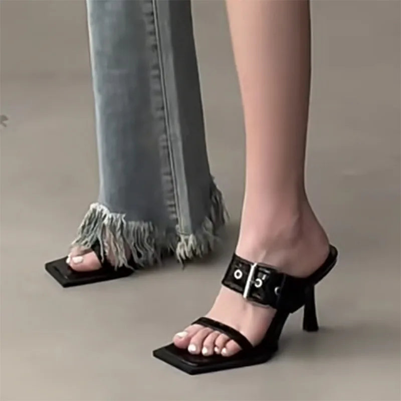 Minimal Strap High Heel Sandals - Black