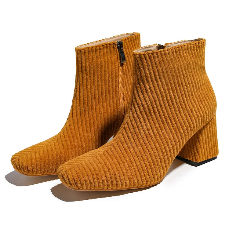 Womens Ribbed Mustard Heeled Ankle Boots on Luulla