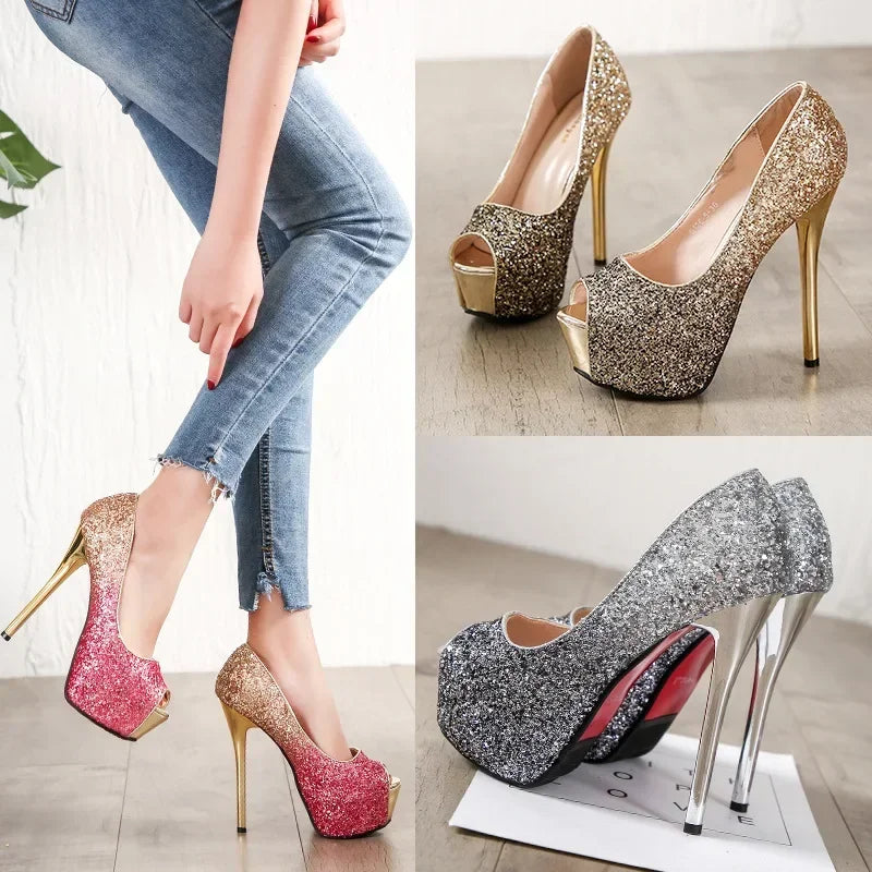 Peep Toe Elegant Faux Pearl Ultra High Heels