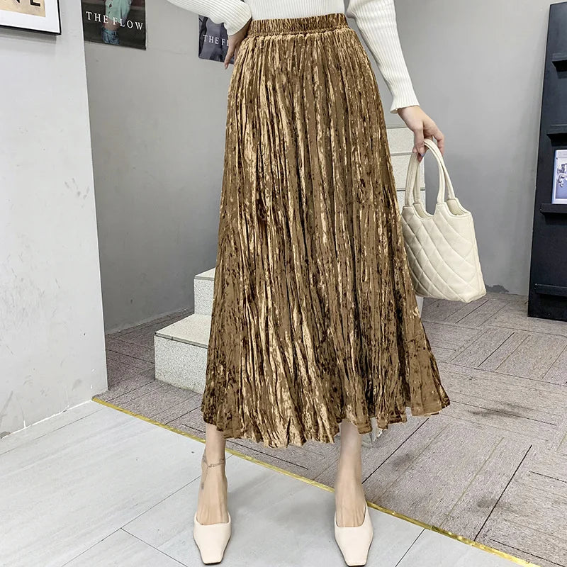 Printed Maxi Skirt With Gold Sequined Belt Detail