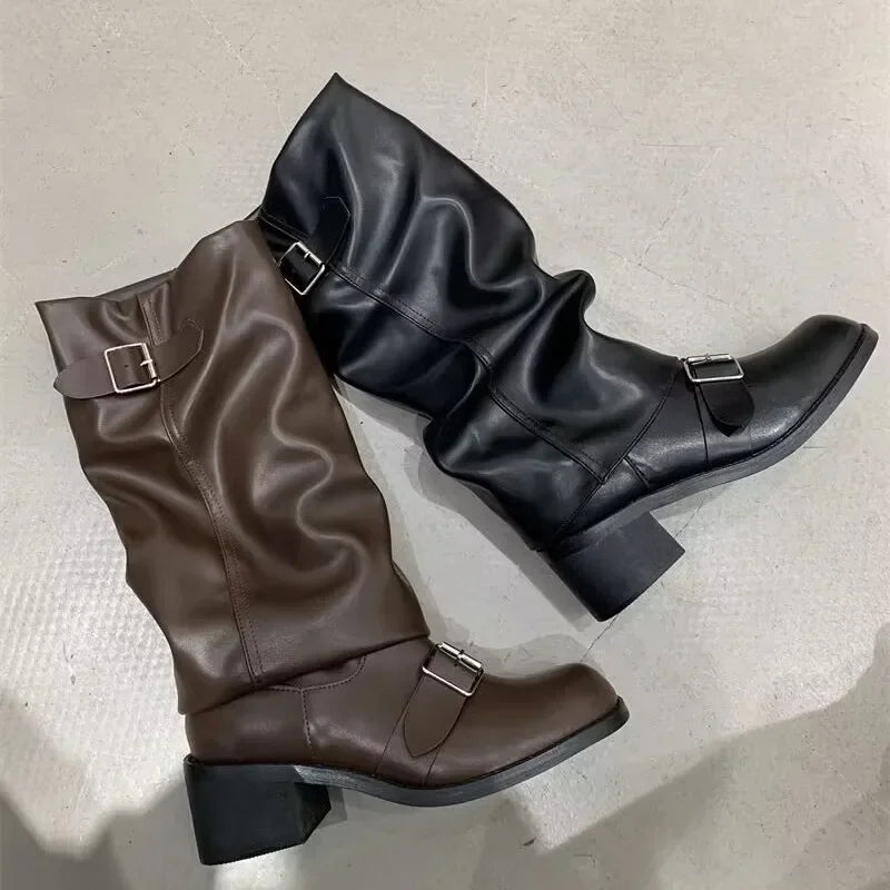 Blondo Boots Clearance Milwaukee Leather MBL9406 Women's Stone Grey 3-Buckle Leather Boots – USA Biker Boots