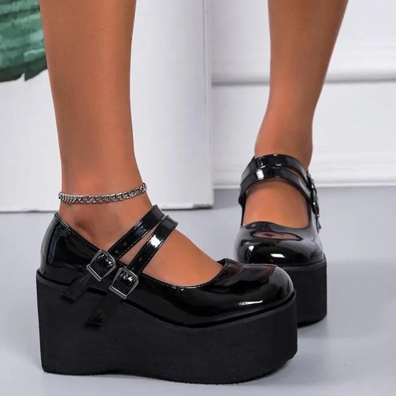 Black Platform Double-strap Mary Jane Shoes on Luulla