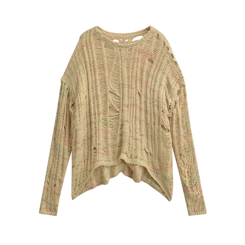 Beige Bow Lace Up Knit Sweater With Lapel Neck For Women Fashionable Autumn Winter Chic Outfit main image 0