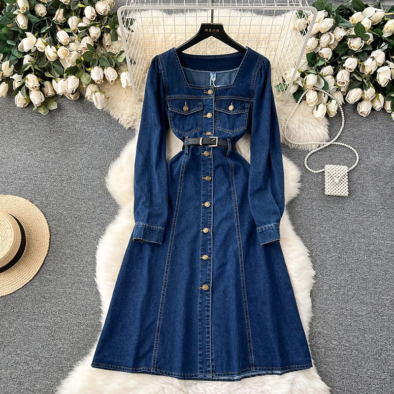 COLLARED BUTTON DOWN TAB SLEEVE BELTED MIDI DRESS main image 0