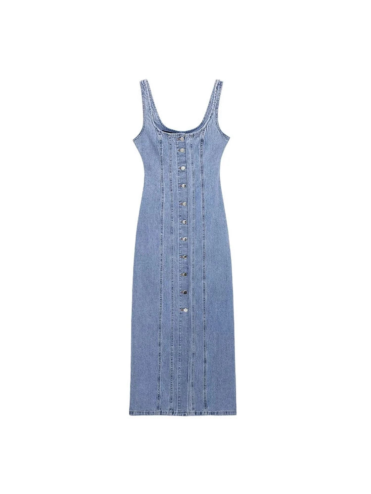 Perfee Button Up Sleeveless Midi Dress